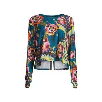 Promisino Floral Keyhole Long-Sleeve Blouse Johnny Was