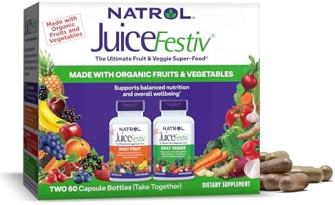 Natrol JuiceFestiv Daily Fruit & Veggie with SelenoExcell and Whole-Food [Phyto] Nutrients, Dietary Supplement Supports Better Nutrition (& Overall Well-Being), 60 Capsules (Капсулы) (Pack of 2), 30 Day Supply Natrol