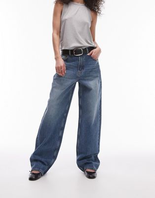 Topshop Gilmore lowslung boyfriend jeans in mid blue TOPSHOP
