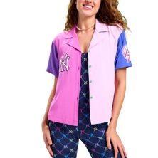 Women's Terez Pink New York Yankees Color Block Button-Up Shirt TEREZ