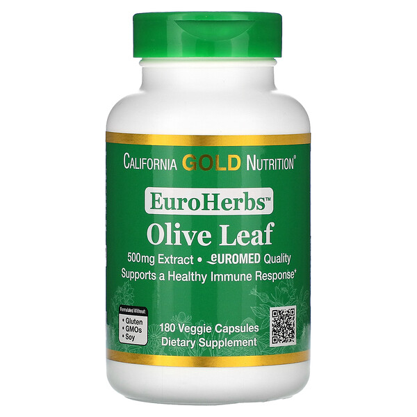Экстракт листьев оливы, EuroHerbs, европейское качество, 500 мг, 180 растительных капсул California Gold Nutrition