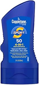 Coppertone SPORT Sunscreen SPF 50 Lotion, Water Resistant , Body Sunscreen Lotion, Travel Size , 3 Fl Oz Coppertone