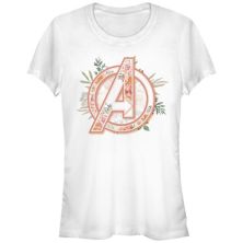 Juniors' Marvel The Avengers Soft Floral Fill Logo Fitted Graphic Tee Marvel