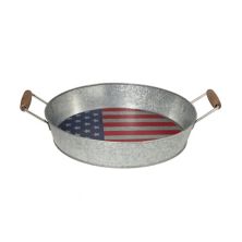 Americana Galvanized American Flag Round Serving Tray with Handles Americana
