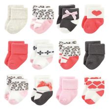 Luvable Friends Infant Girl Newborn and Baby Terry Socks, Leopard Luvable Friends