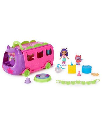 Игровой набор «Праздничный автобус» с игрушечными фигурками Gabby DJ Catnip и аксессуарами для кукольного домика Gabby's Dollhouse
