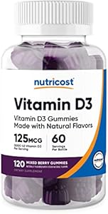 Nutricost Vitamin D3 Gummies 5,000 IU (125mcg), 120 Gummies - Mixed Berry Flavored, 60 Servings Nutricost