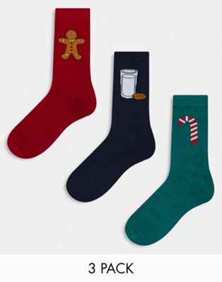 Набор из 3 носков с рождественским принтом Jack & Jones в мультицветной упаковке Jack & Jones