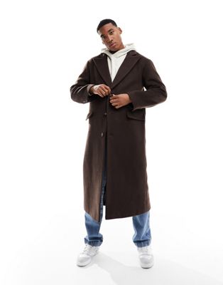 Мужское пальто-оверсайз из шерстяной смеси ASOS DESIGN в коричневом цвете ASOS DESIGN