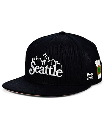 Мужская черная регулируемая шапка Seattle Skyline Snapback Snapback Rings & Crwns