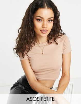 ASOS DESIGN Petite fitted crop T-shirt in taupe Echo
