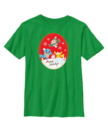 Boy's Pokemon Christmas Happy Holidays Patch Child T-Shirt Nintendo