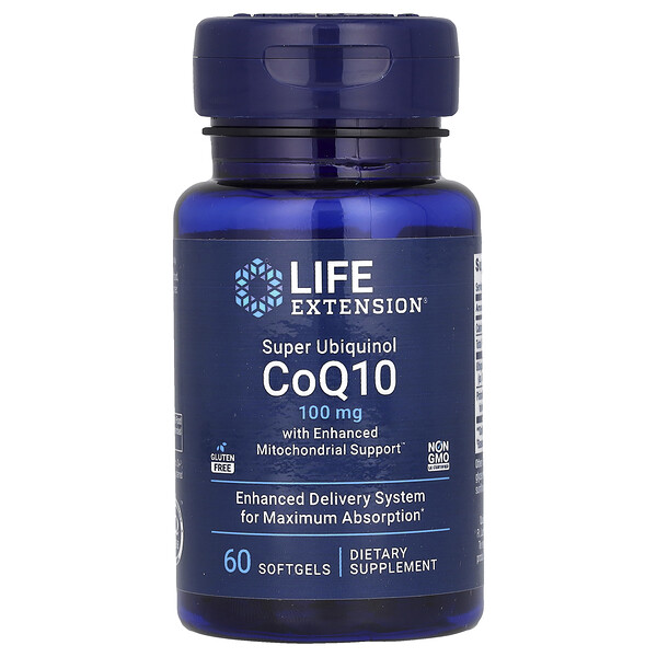 Super Ubiquinol CoQ10 с улучшенной поддержкой митохондрий, 100 мг, 60 мягких желатиновых капсул Life Extension