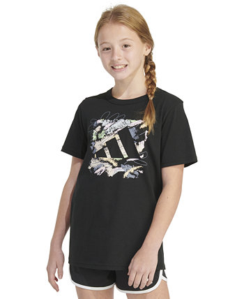 Хлопковая футболка с графическим логотипом и короткими рукавами для больших девочек Adidas
