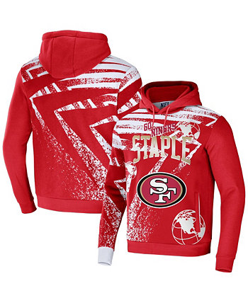 Men's NFL X Staple Red San Francisco 49ers Team Slogan All Over Print Pullover Hoodie NFL Properties