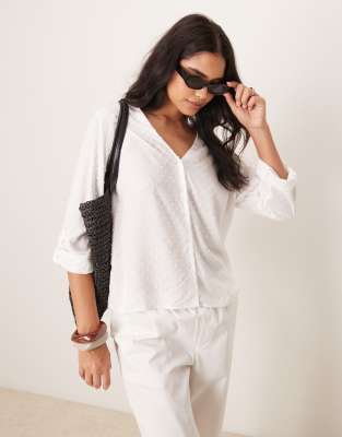 JDY loose fit blouse with textured details in white Jdy