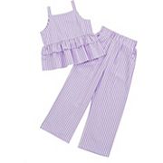 Girl's 2 Piece Outfits Cami Top Wide Leg Pants Ruffle Hem Summer Clothes With 2 Pockets Kojooin