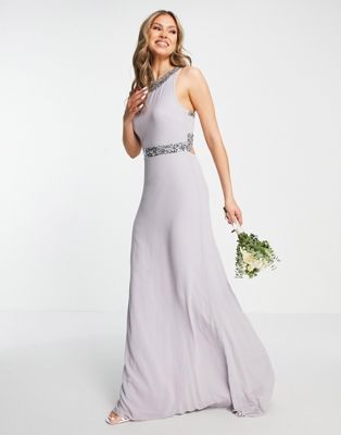 TFNC Bridesmaid embellished chiffon maxi dress in gray TFNC