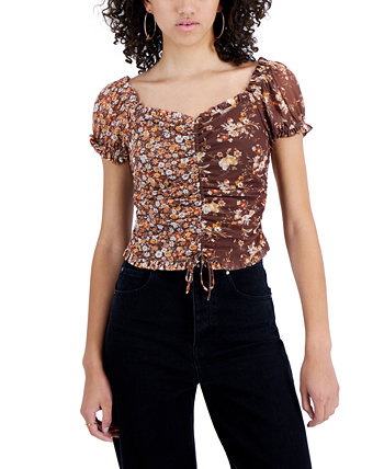 Juniors' Ruched Mixed-Print Top Crave Fame