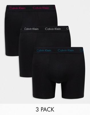 Calvin Klein cotton stretch boxer briefs 3 pack in black with colored logo Calvin Klein