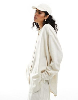 ASOS DESIGN relaxed linen mix shirt in natural ASOS DESIGN