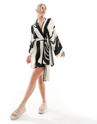 SNDYS contrast stripe belted wide sleeve dress in black and white SNDYS