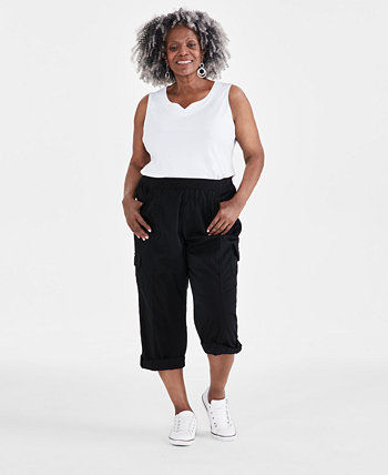 Plus Size Mid Rise Pull-On Cargo Capri Pants, Created for Macy's Style & Co