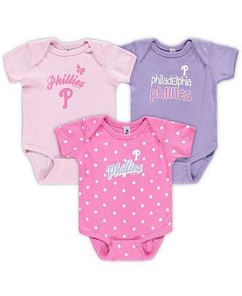 Младенческие мальчики и девочки, розовый, фиолетовый Philadelphia Phillies Rookie Creeper, 3 шт. в упаковке Soft As A Grape