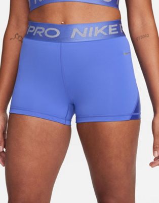 Шорты Nike Pro Training Dri-Fit с блестками 3 дюйма (7,6 см) в синем и металлическом серебряном цветах для женщин Nike