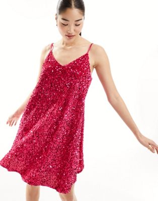Ярко-розовое платье мини с бантом и пайетками Jayley Jayley