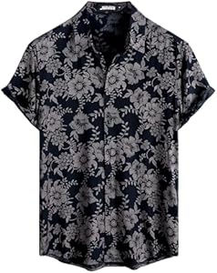 Mens Hawaiian Shirt Short Sleeve Button Down Tropical Shirts Casual Floral Summer Beach Shirt JOTOOK