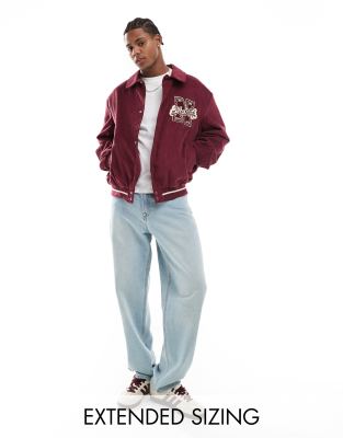 ASOS DESIGN oversized corduroy varsity jacket in burgundy ASOS DESIGN