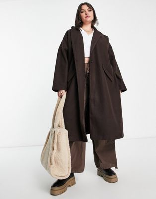 Only Curve longline coat in chocolate Only Curve