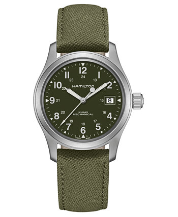 Часы унисекс, швейцарские механические, цвет хаки, зеленый, с холщовым ремешком, 38 мм Hamilton