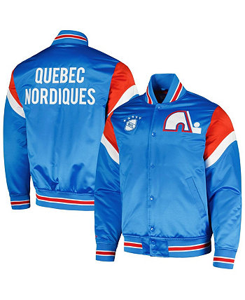 Мужская синяя куртка Quebec Nordiques из атласа средней плотности на кнопках Mitchell & Ness