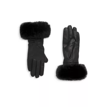 Кожаные перчатки со складками и отделкой из искусственного меха на кашемировой подкладке Sofia Cashmere