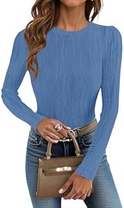 ZESICA Long Sleeve Shirts for Women Tops Fall Fashion Trendy Slim fit Textured Tshirts Zesica