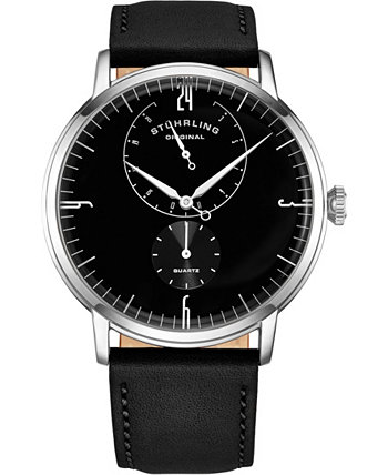 Мужские часы с черным ремешком из натуральной кожи 42 мм Stuhrling