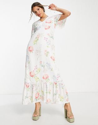 Чайное платье макси с развевающимися рукавами Twisted Wunder с ботаническим цветочным принтом Twisted Wunder