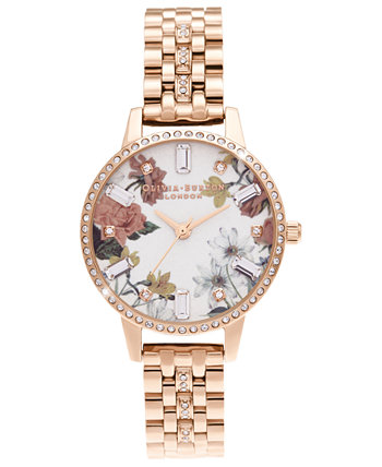 Женские блестящие часы-браслет цвета розового золота с цветочным принтом 30 мм OLIVIA BURTON