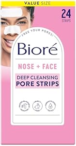 Biore Nose+Face Blackhead Remover Pore Strips, 12 Nose + 12 Face Strips for Chin or Forehead, Deep Cleansing with Instant Blackhead Removal and Pore Unclogging, Non-Comedogenic Use, 24 Ct Value Size Biore