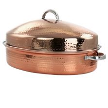 Gibson Home Radiance 17.5 Inch Stainless Steel Copper Plated Oval Roaster with Lid and Roasting Rack Gibson Home