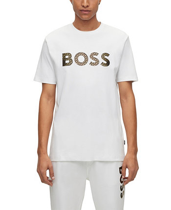 Мужская футболка BOSS из хлопка интерлок с монограммой и логотипом BOSS