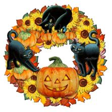Halloween Cats Holiday Door Wreath by Laura Seeley - Thanksgiving Halloween Decor Designocracy
