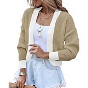 Women's Long Sleeve Open Front Knit Cropped Cardigan Sweaters Drop Shoulder Short Shrugs Coats Kojooin