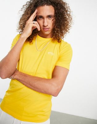 Boss Athleisure tee curved t-shirt in yellow BOSS Athleisure
