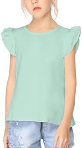 Arshiner Girls Basic Ruffle Sleeve Cute T-Shirt Stretchy Tunic Tank Tops School Blouse Arshiner