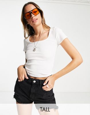 Topshop Tall Square Neck Rib Tee in white Topshop Tall
