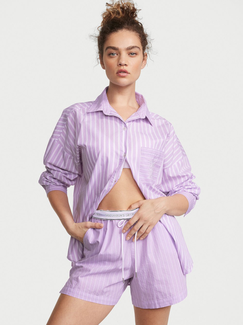 Комплект из хлопковой рубашки с длинными рукавами и шорт Victoria's Secret