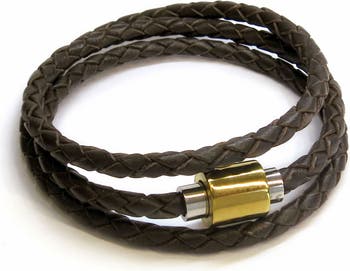 Мужской плетеный кожаный браслет из нержавеющей стали с магнитной застежкой и тройным обручем Liza Schwartz